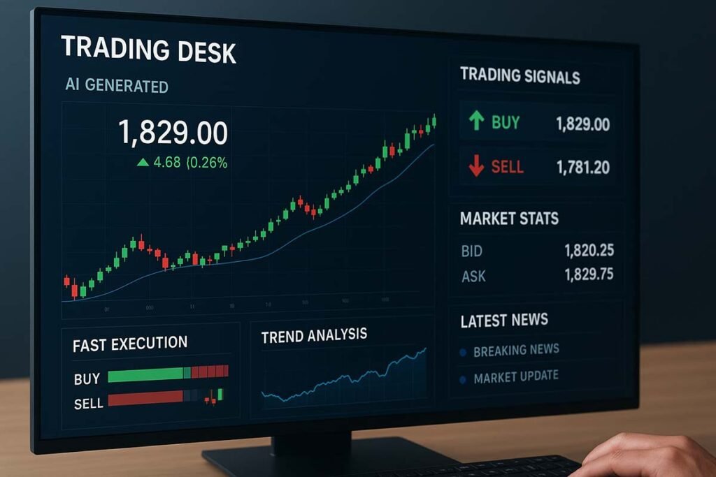AI Trading desk or dashboard with AI-generated charts